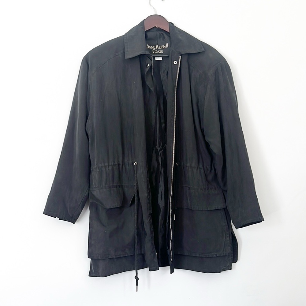 Vintage Anne Klein Silk Utility Trench Coat Jacket